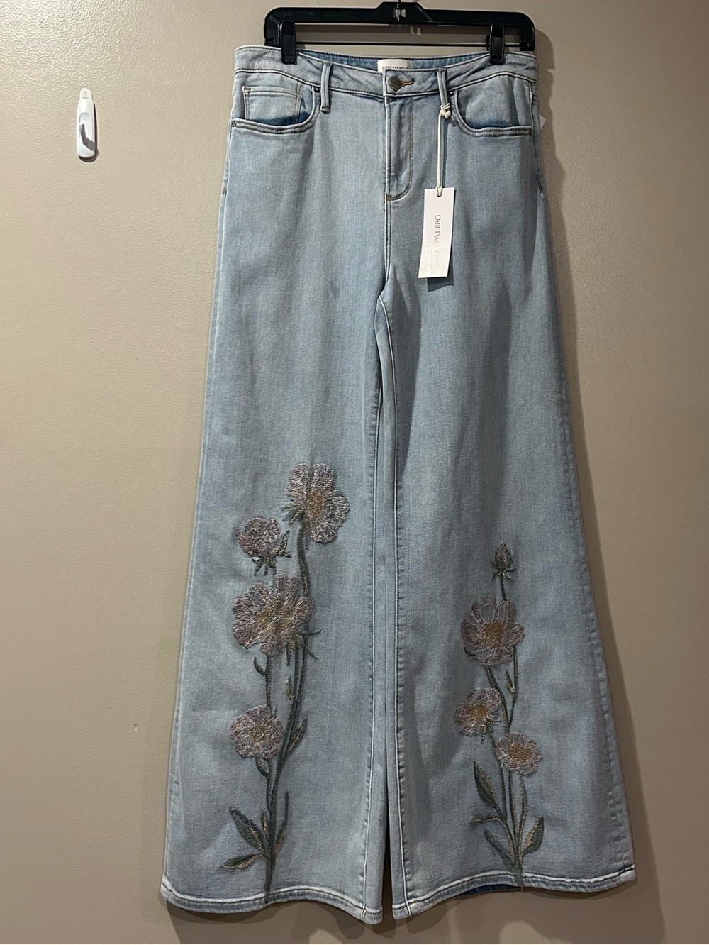 Driftwood Penelope Stretch Denim Garden Rose Embroidered Wide Leg Jeans